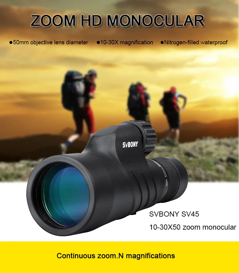 SVBONY أحادي مناظير 10-30x50 BAK4 بريزم للماء عالية التكبير التكبير تلسكوب للصيد المشي F9338A