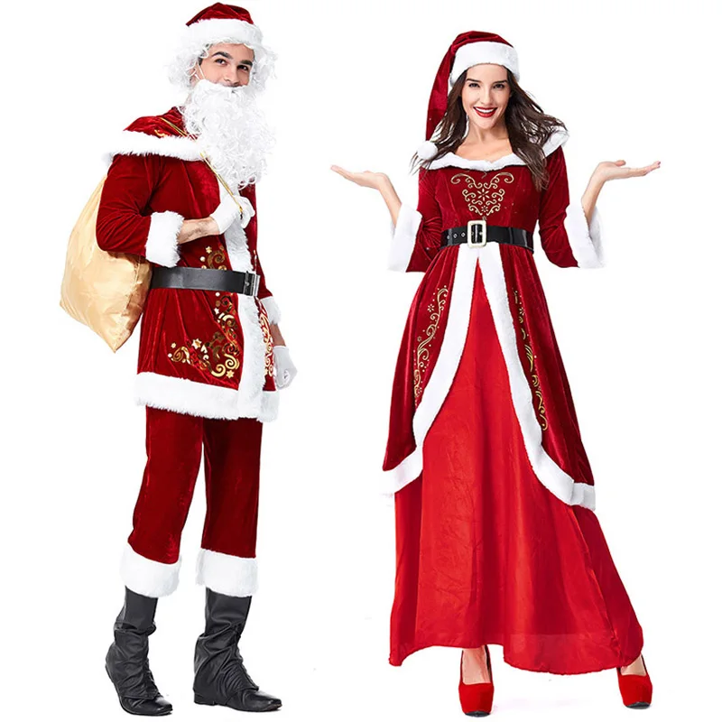 H& ZY взрослый костюм Санта Клауса для мужчин женщин пара Санта Клауса одежда для косплея Хэллоуин костюмы для рождественской вечеринки для пары