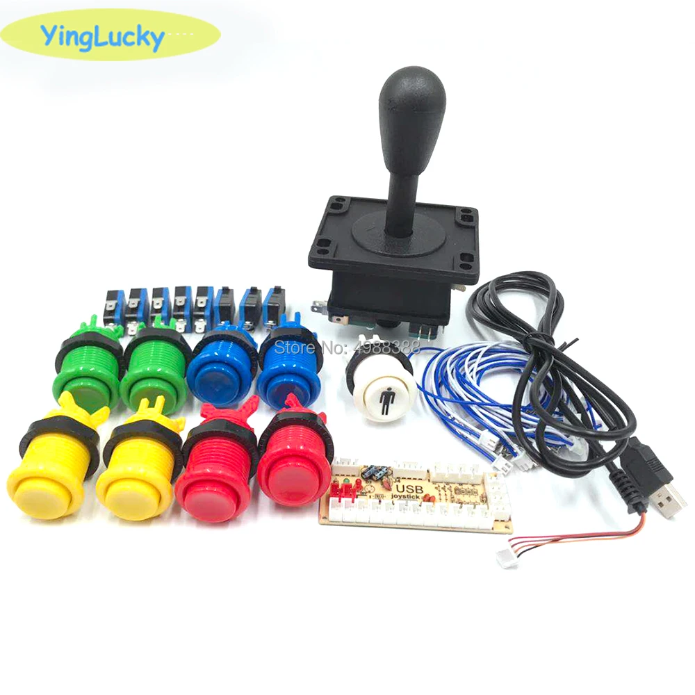 2 игрока аркадный DIY Kit нулевой задержки USB кодер джойстик в американском стиле 28 мм Кнопка PC Mame Raspberry pi 1 2 3 - Цвет: Single kit