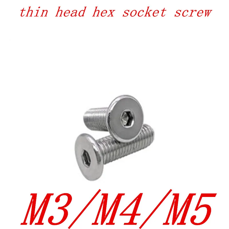 

10-50PCS/lot CM M3 M4 M5 304 A2-70 stainless steel Hex Hexagon Socket Ultra Thin Super Low Flat Wafer Head Allen Cap Screw Bolt