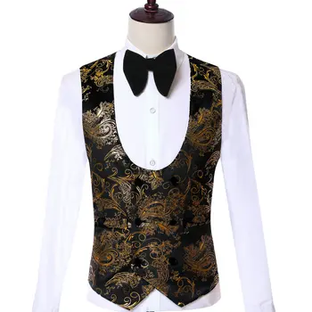 

Wedding Waistcoat Double Breasted Velvet Men's Fashion Design Suit Vest Black Gold Floral Party Men's Business Groom Suit Vest