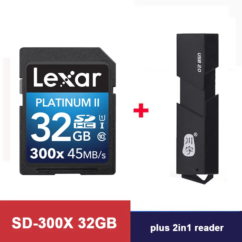 Оригинальная флеш-карта Lexar SD 300x16 GB 32GB SDHC 45 МБ/с. карта памяти cartao de memoria Class 10 U1 USH-I карта памяти для карт камеры - Емкость: 300X-32GB-2in1reader