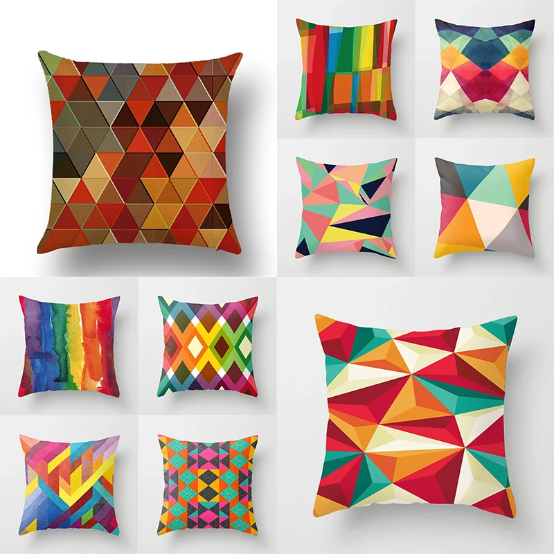 

Colorful Geomrtric Cushion Cover 45x45cm Printed Splicing Lattice Throw Pillow Covers Watercolor Painting Polyester Pillowcases