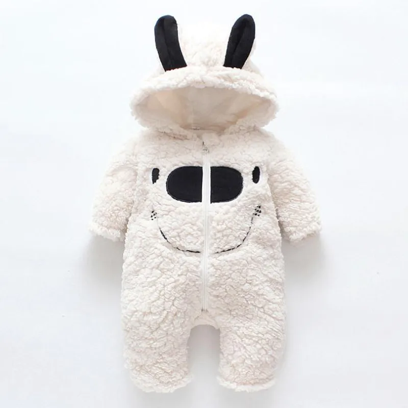 Детский комбинезон с капюшоном белый длинными рукавами для маленьких мальчиков