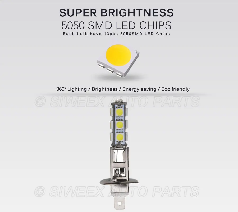 1 шт. большая акция H1 Высокая мощность 13 SMD 5050 СВЕТОДИОДНАЯ Лампа Белая Автомобильная фара противотуманная фара Лампа DC 12 В