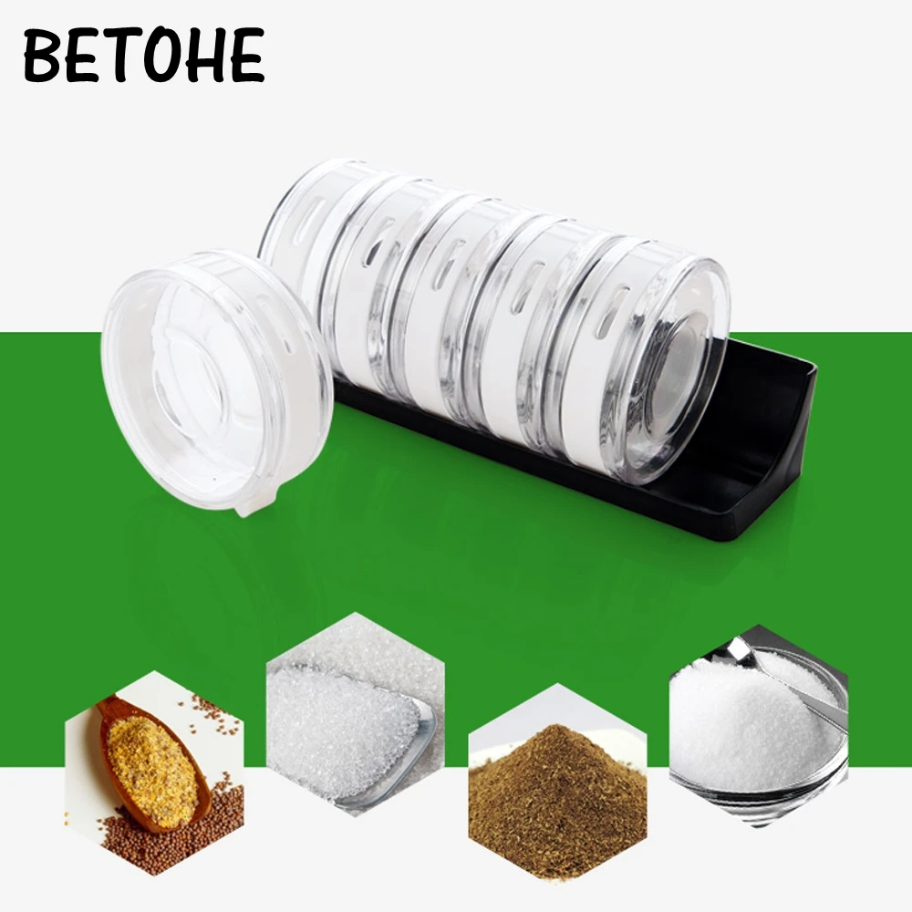 

Creative Plastic 6-grid Seasoning Box Salt Pepper Sugar Storage Bottle Transparent Spice Jar Small Can Kitchen Herb Spice Tools
