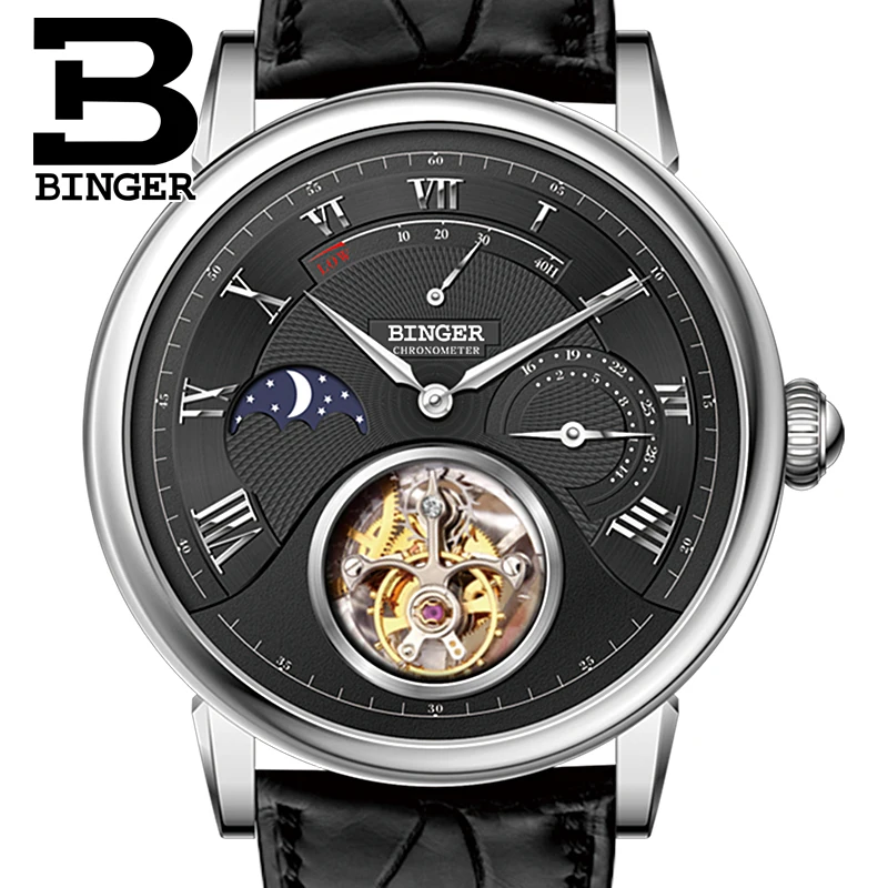 

BINGER Watches Men Brand Luxury Seagull Automatic Movement Watch Male Tourbillon Sapphire Alligator Hide Mechanical B80801-2