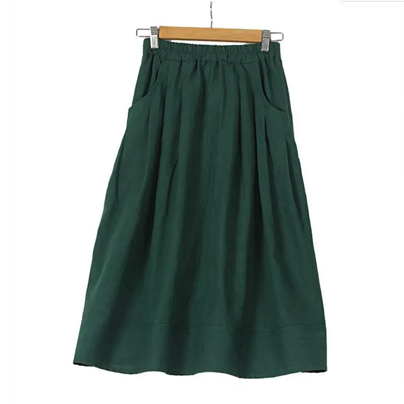 Летняя женская хлопковая льняная длинная юбка, винтажная богемная свободная макси юбка, Женская Весенняя Осенняя юбка, юбки для женщин LY126 - Цвет: Армейский зеленый