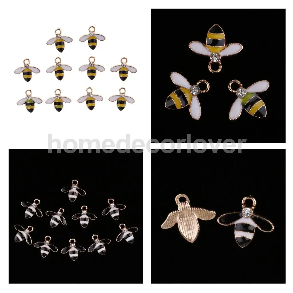 10Pcs Cute Bee Alloy Rhinestone Embellishment Diamante Flatback Buttons DIY Scrapbooking Cellphone Case Hair Accessories Charms