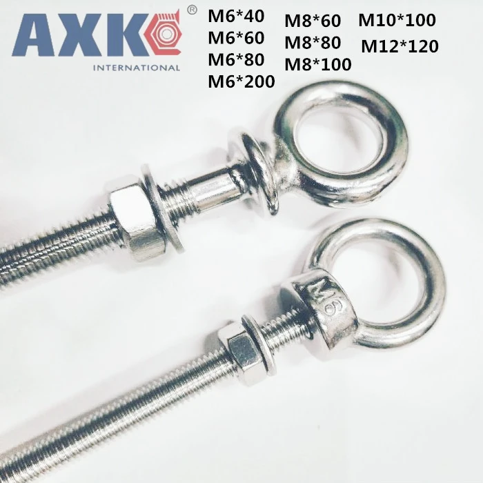 

AXK M6 M8 M10 M12 Stainless Steel Marine Grade Lifting Eye Bolts Thread Lowest Price Casting Long Bolt With Washer And Nut