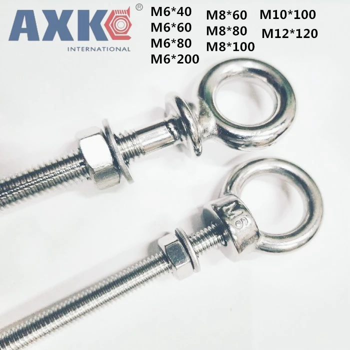 Stainless Lifting Eye Bolts Set With Nuts Washer Marine Fasteners M6/M8/M10/M12