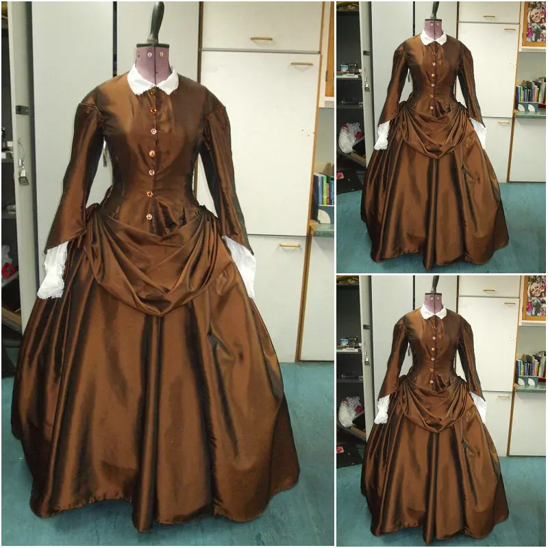 

Historical!Customer-made Brown 1800S Victorian dress 1860s Civil war Dress Theater Reenactor Costume Vintage dress US6-36 V-341