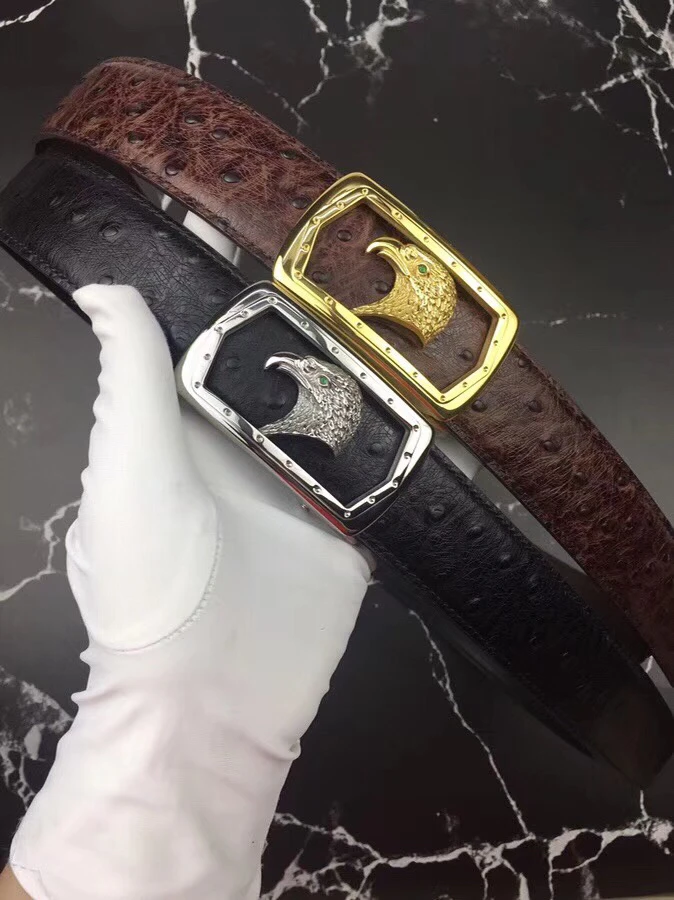 Brand Fashion Men Cowhide Leather Belts Luxury Eagle Head Smooth Buckle