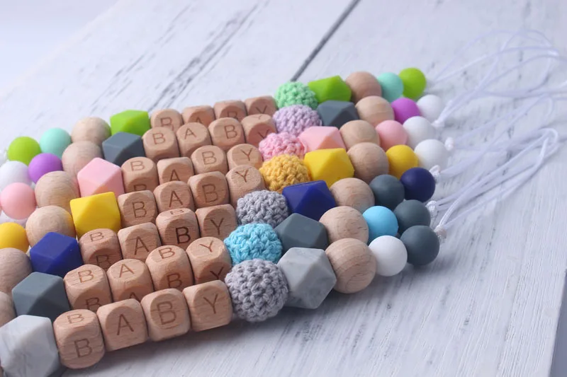 Silicone beads Baby Teethers Pacifier Chain Baby Teething BPA Free Letter Teether Beads for Baby Gift Toy wood teether (11)