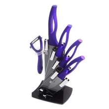 Lila Kochen Werkzeuge 6 Stücke Küchenmesser Set Schäl Zoll-dienstprogramm Slicing Chef Keramikmesser und Schäler + Messerhalter Küche messer Set
