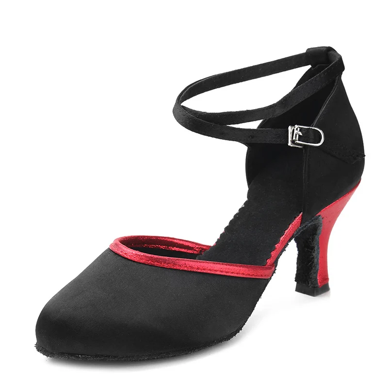 Новое поступление; женские туфли для латинских танцев; мягкие туфли для танго; женские туфли для бальных танцев; ; 7 см и 5 см - Цвет: Black Red 7CM