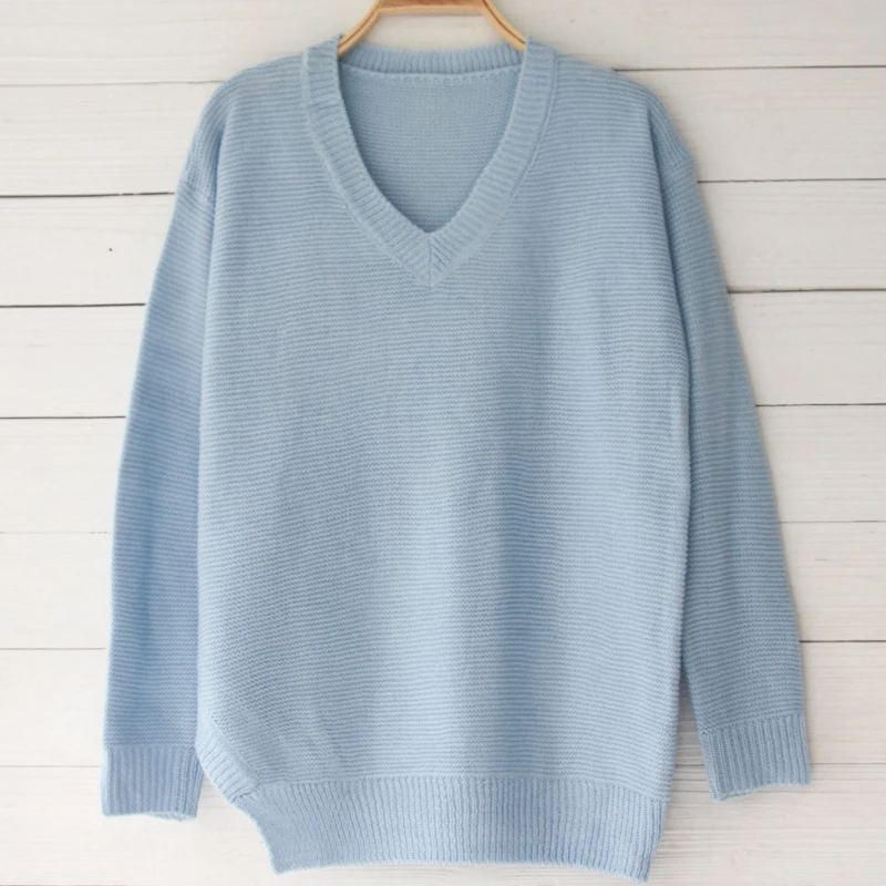 Women Long Sleeve Knitted Sweater Lady V Neck Casual Blouse Tops Pullover Jumper