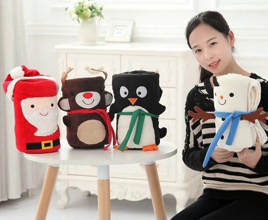 

Plush roll blanket 1pc 100cm cartoon Santa Claus elk snowman penguin soft flannel office rest toy creative gift for kids baby