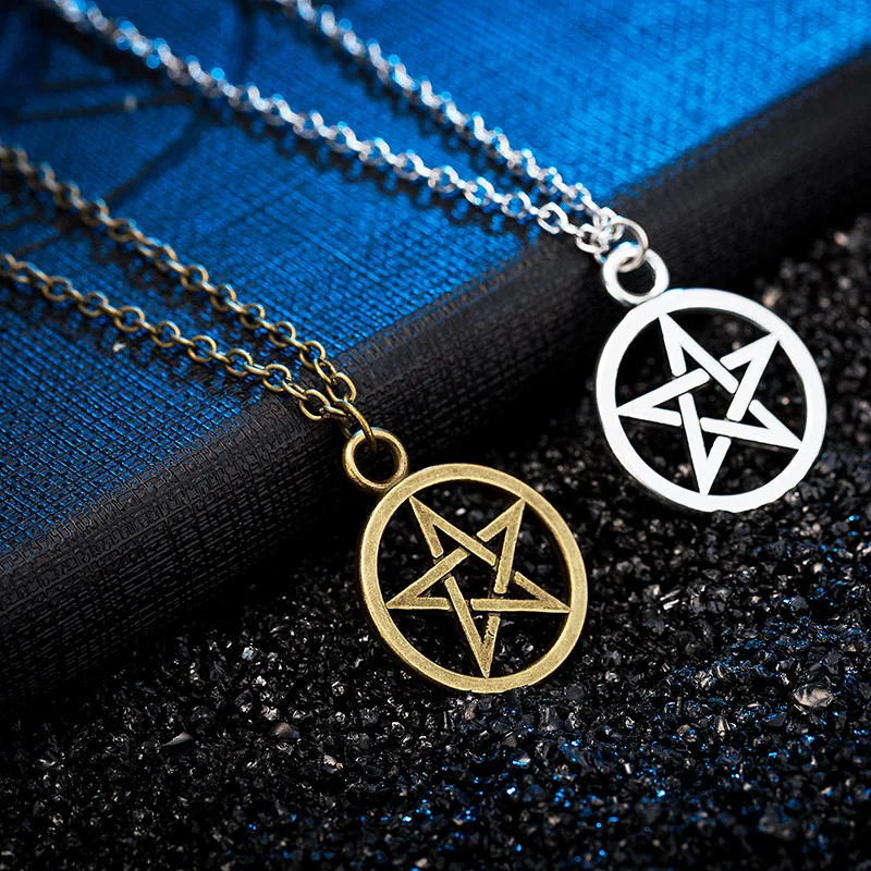 

Pentagram Pendant Necklace for Women Long Chain Vintage Gold Silver Charm Necklaces Statement Movie Jewelry Wholesale