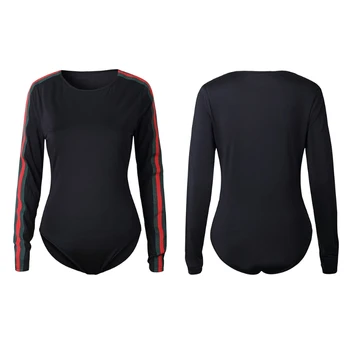 

Women Long Sleeve Side Stripe Leotard Top Bodysuit Jumpsuit Skintight Tops Shirt Hot