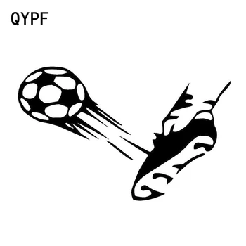 

QYPF 17CM*10.8CM Car Styling BALL KICK SHOE SOCCER Sports Car Stickers Black Silver S2-0428