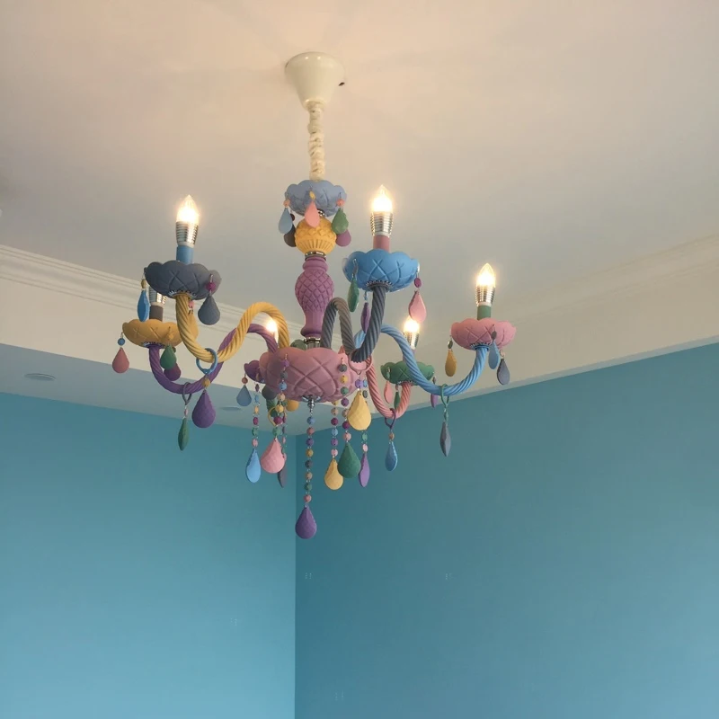 Lustre de Cristal Macaron Droplight Crianças Quarto Lustre Criativo Fantasia Menina Princesa Luminária Luminárias Cor 20 Cheap Lustres