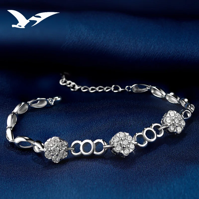 9925 silver bracelet flowers inlaid zircon jewelry women's national style couple silver jewelry wholesale Bracelet for women