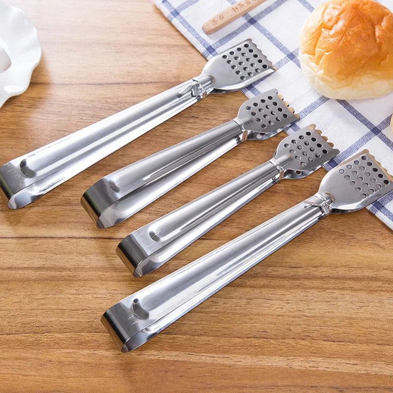 1pc Bread Food Tongs Kitchen Buffet Cooking Stainless Steel Tool Anti Heat Bread Clip Pastry Clamp Barbecue Tongs Kitchen Stuff