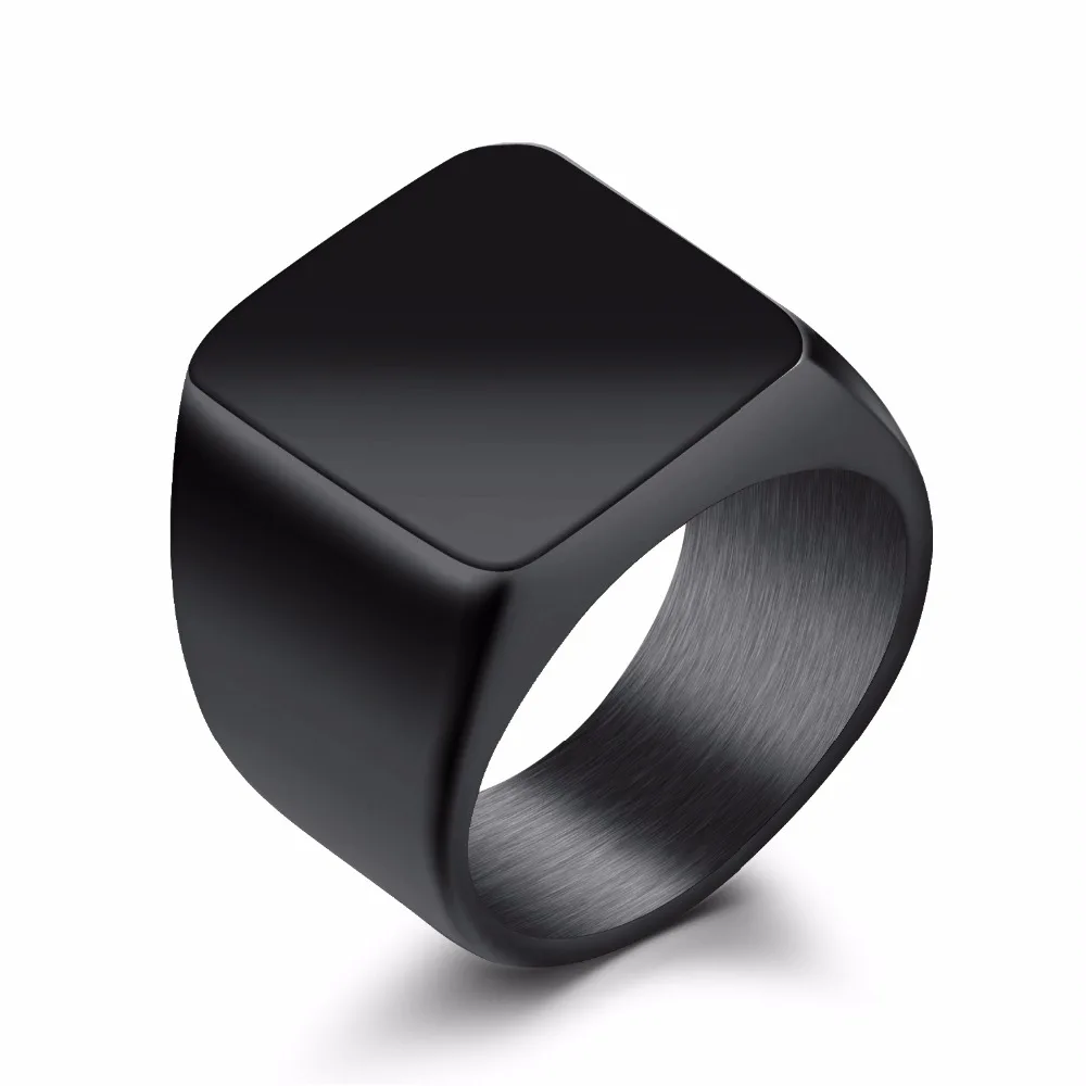 

Men's Stainless Steel Biker Signet Style Big Band Ring Heavy Polished Silver Black Gold Square Shape Punk Gothic Retro gj525