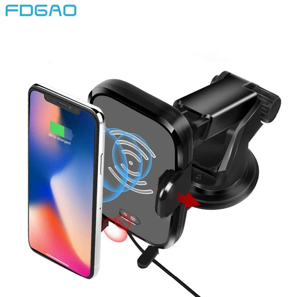 Fdgao 2 in 1 Qi Wireless Car Charger for iPhone X XS XR 8 Samsung S9 S8 Automatic Quick Wireless Charging Car Mount Phone Holder