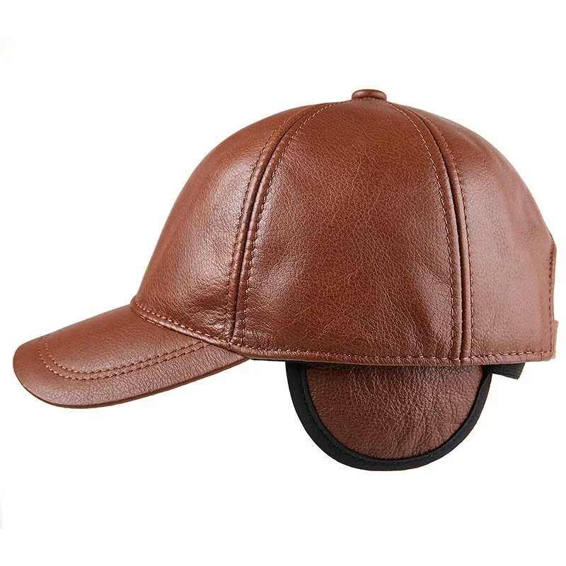 Men's Genuine Leather Hat Cap Cowboy Baseball Cap Youth Leather