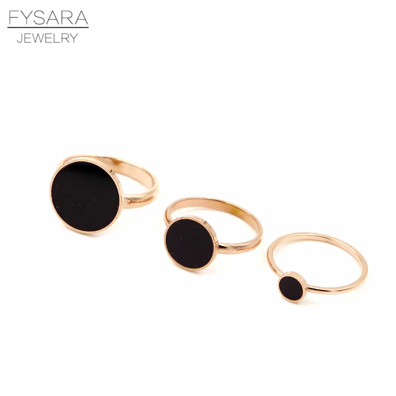 

FYSARA Flat Round Cricle Ring Enamel Black Midi Ring Stainless Steel Rose Gold Ring For Women Jewelry Party Wedding Love Bagues