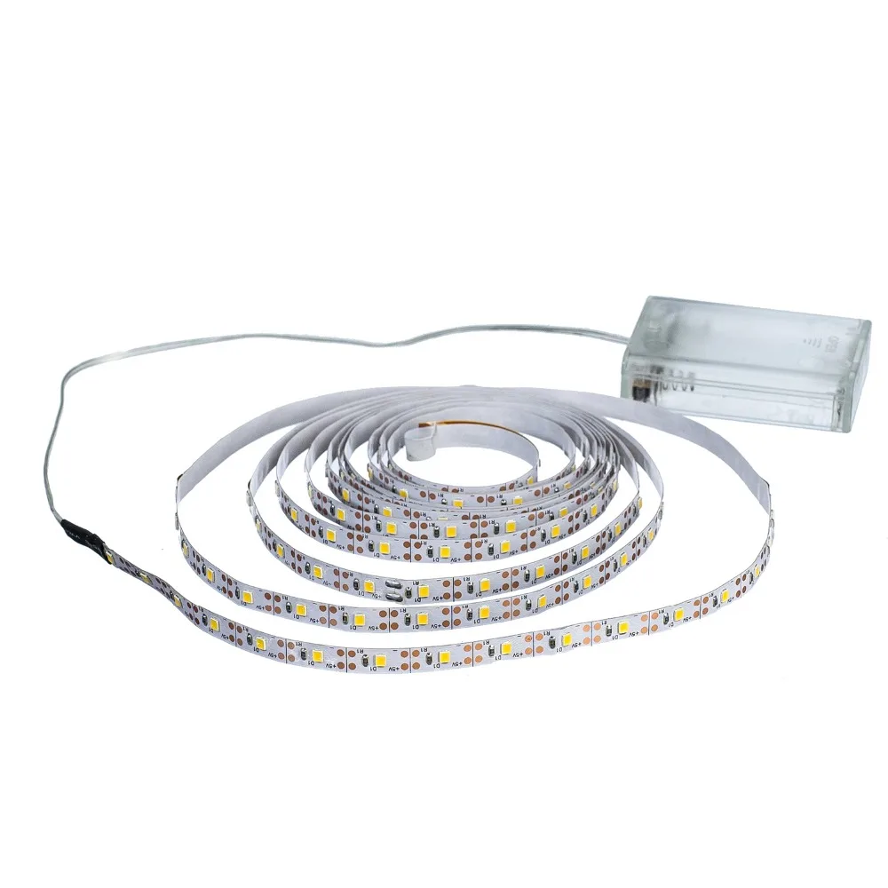 

1M 2M 3M 4M 5M Flexible Lighting LED Strip 3AA Battery Power Led Strip Light SMD 2835 Ribbon Tape White/Warm White Strip