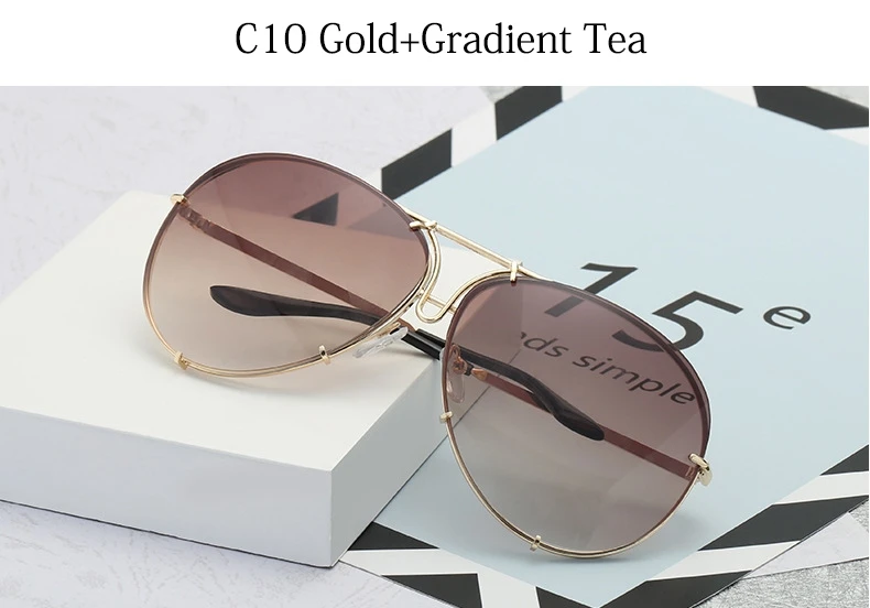 Черные солнцезащитные очки пилота wo мужские серебристые зеркальные негабаритные металлические роскошные брендовые Солнцезащитные очки женские большие градиентные очки UV400 - Цвет линз: C10 Gradient Tea