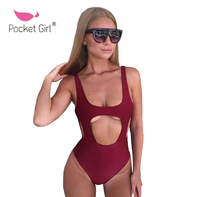 Buy Pocket Girl 2018 Sexy Solid Swimwear Cut Out