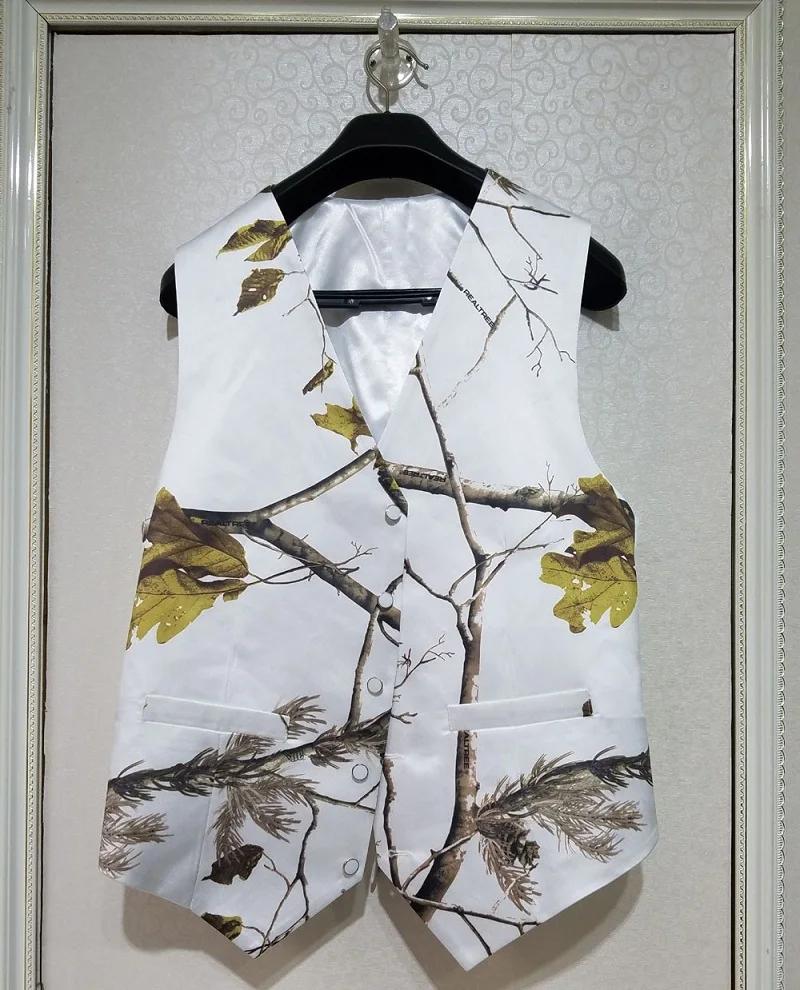 

White Camo Formal Men Vests Real Tree Camouflage Groom Groomsman Vest Satin Custom Formal Wedding Vests Camouflage