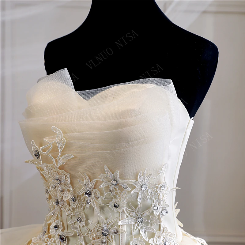 Настоящая фотография, винтажные Свадебные платья с жемчугом цвета шампанского синего цвета, Vestidos de Noivas размера плюс, бальные платья без бретелек для невесты
