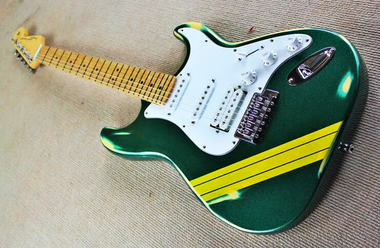 

Top quality FDST-1041 Antique Do old Metal green color solid mahogany body Stratocaster electric guitar, Free shipping