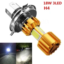 Lâmpada de farol cob 18w h4, led para motocicleta, luz branca, 2000lm, 6000k, feixe alto/baixo lâmpada de farol