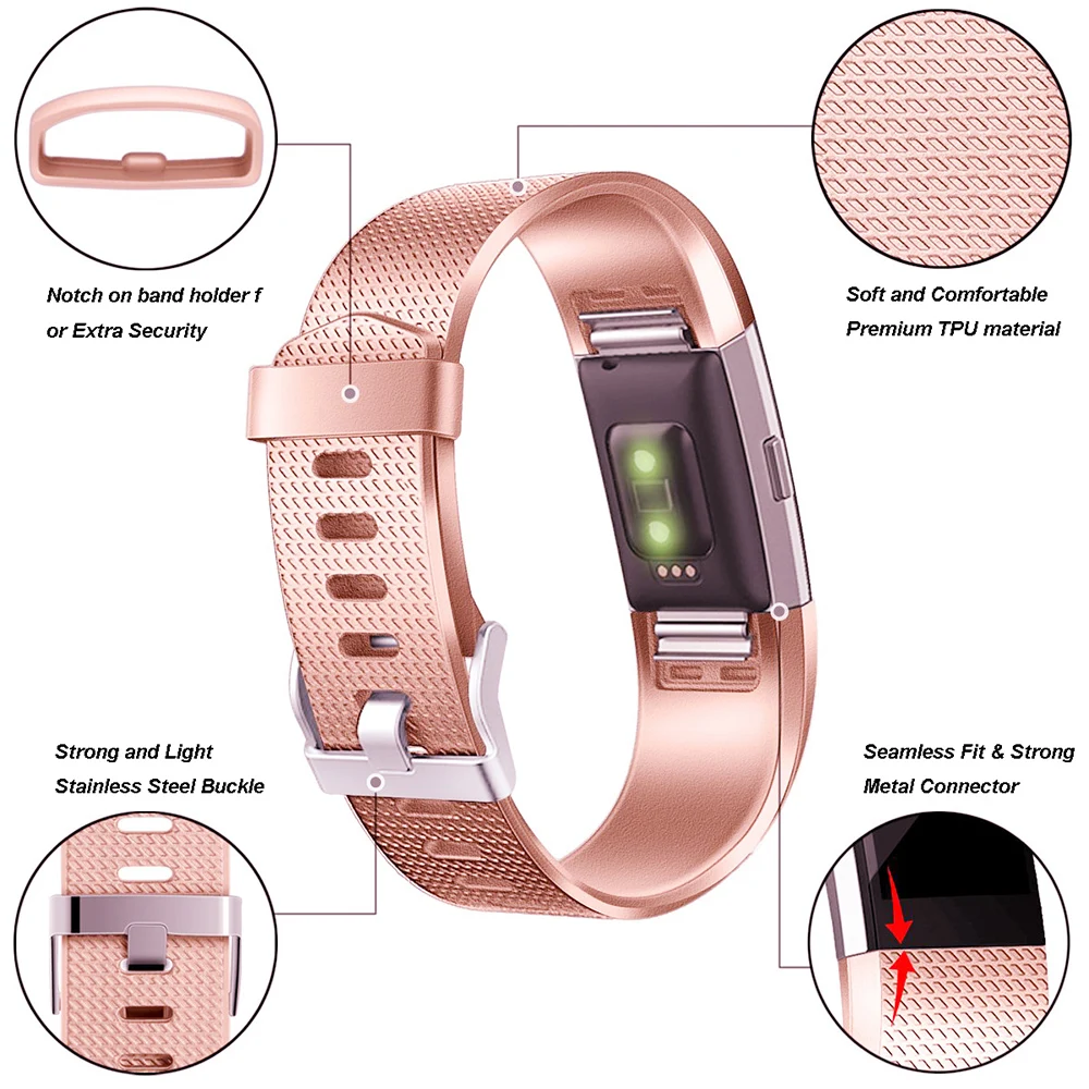 Honecumi Wrist Band For Fitbit Charge 2 TPU Watchband Accessory Wrist Strap For Fitbit Charge 2 Rose GoldSilver Bracelet  (13)
