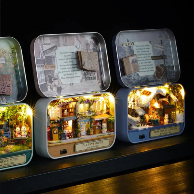 

DIY Doll House Box Theatre Nostalgic Theme Miniature Scene Wooden Miniature Puzzle Model Toy Furnitures Creative Gifts 6 style