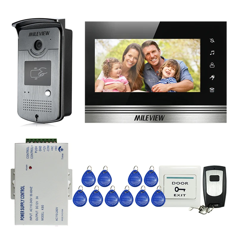 

FREE SHIPPING NEW 7" Touch Button Video Intercom Door Phone System 1 Monitor + Waterproof RFID Reader Door bell Camera + Remote