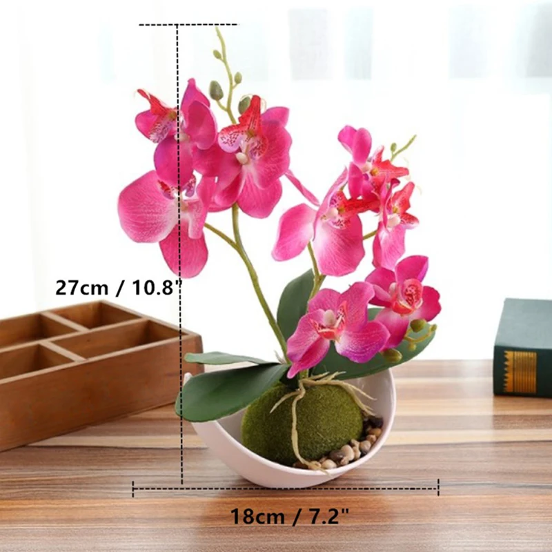 3 Fork Artificial Butterfly Orchid Potted plant silk Flower with Plastic pot moss Home Balcony Decoration vase set wedding Decor