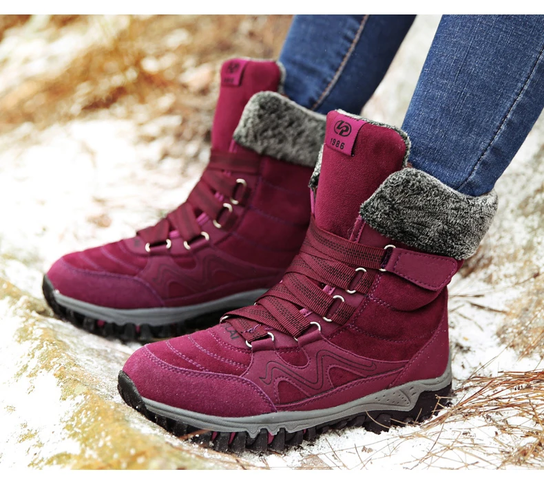Женские зимние походные ботинки из толстого плюша; теплые прогулочные ботинки для мам; нескользящие лыжные ботинки; горные ботинки для взрослых