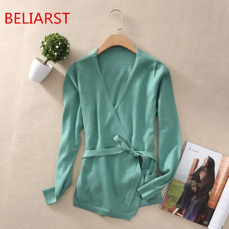 

BELIARST Spring NEW thin Wool Cardigan short section knitted Cardigan Women outside V collar long sleeves Sweater Slim jackets