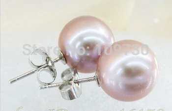 

ry00334 Gorgeous AAA++ 9.5mm Lavender Perfect Round Pearl Stud Earring 925 Silver