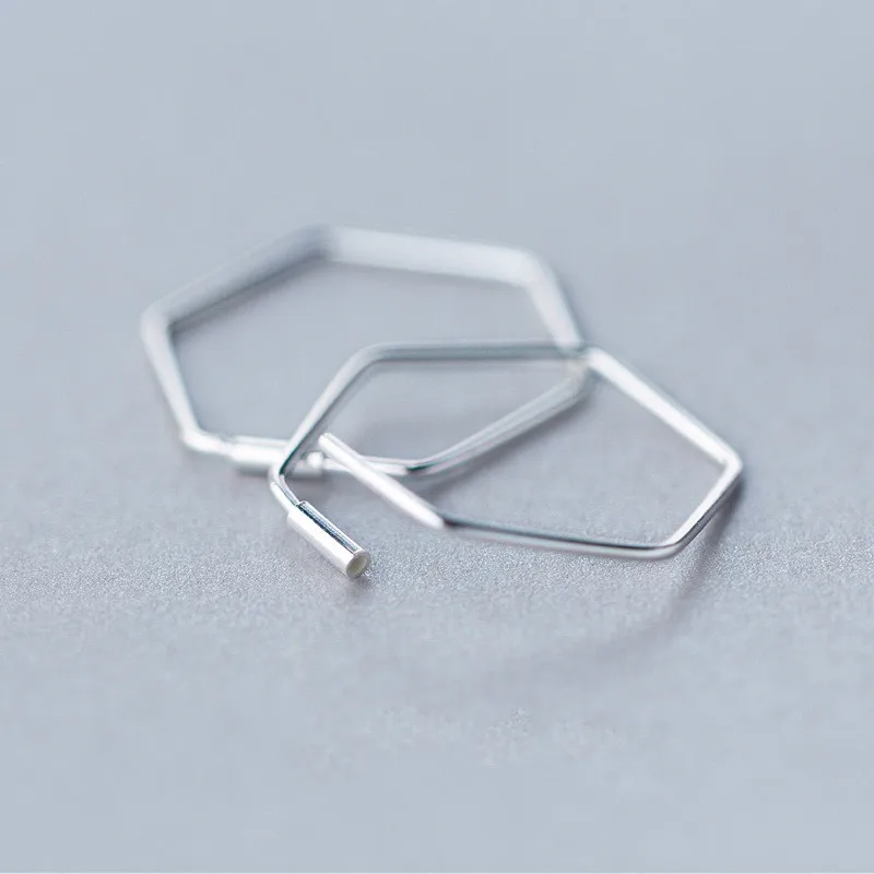 PONYKISS Trendy S925 Sterling Silver Chic Individuality Hollow Geometric Hoop Earrings Women Commuting Fashion Accessories