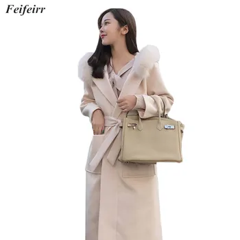 

Fashion Woolen Coat female 2018 Autumn Winter New Korean version Temperament Thicken Hooded Warm big fur collar Woolen Jacket