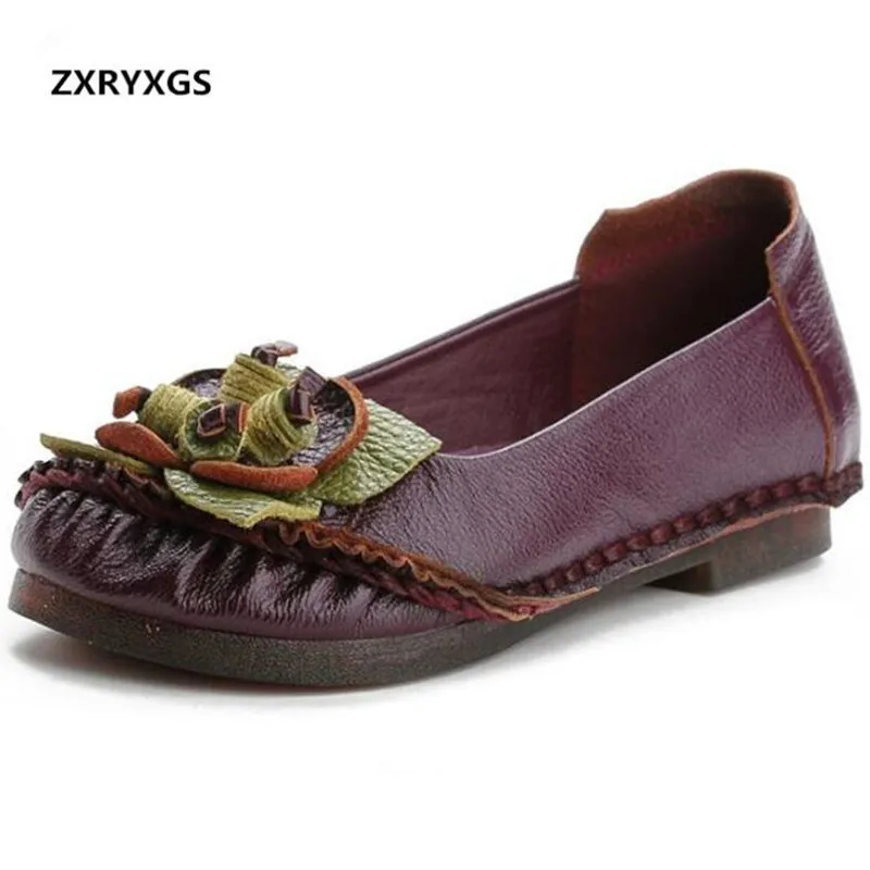 

2018 New Spring Summer Handmade Flowers Women Flat Shoes Fashion Casual Shoes Comfortable Soft Genuine Leather Shoes Women Flats