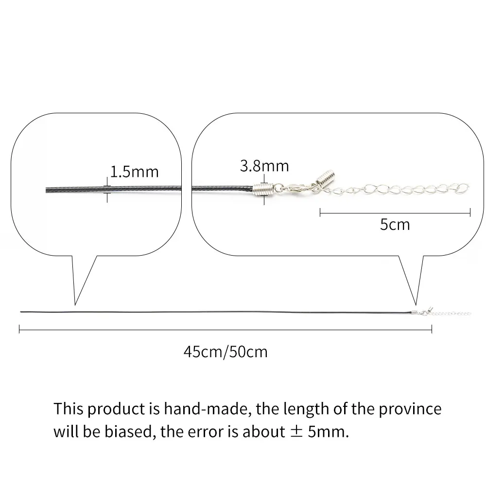 50 шт., 1,5 мм, черный цвет, высокое качество, 45 см/50 см, открытая плетеная веревка, ожерелье, пряжка омаров, веревка, цепь, пряжка омаров, веревка